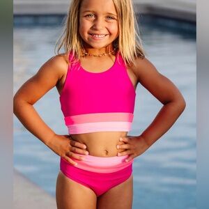 KIAVA Girls' Hot Pink Two-Tone Swim Top